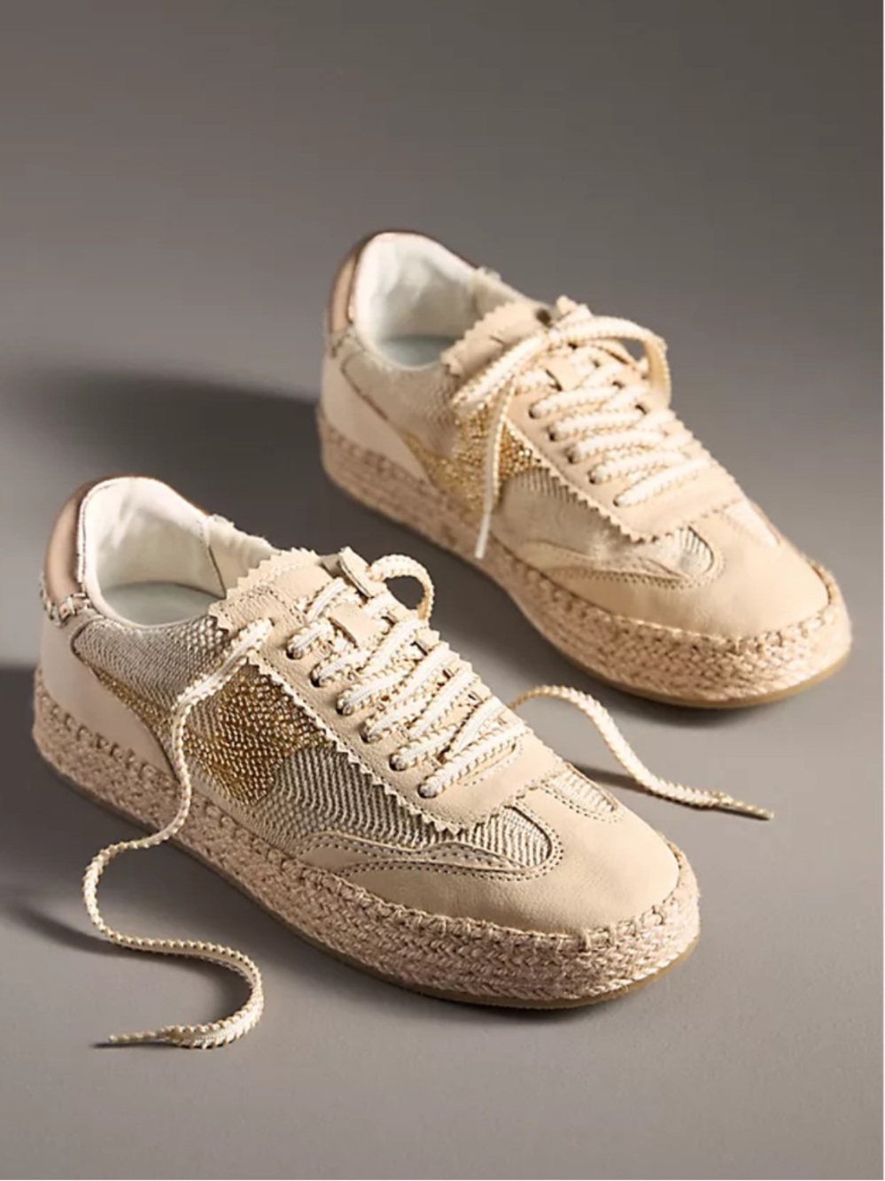 Dolce Vita Notice Burlap Gold Beaded Espadrille Sneakers New!